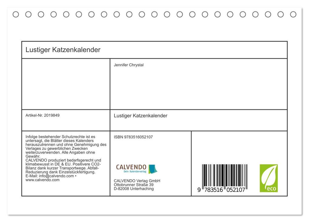Weitere Ansicht: Lustiger Katzenkalender (Tischkalender 2026 DIN A5 quer), CALVENDO Monatskalender | Jennifer Chrystal, Calvendo