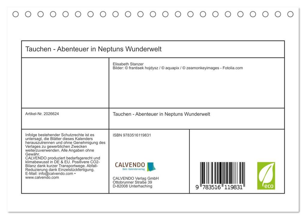 Weitere Ansicht: Tauchen - Abenteuer in Neptuns Wunderwelt (Tischkalender 2026 DIN A5 quer), CALVENDO Monatskalender | Elisabeth Stanzer, Calvendo