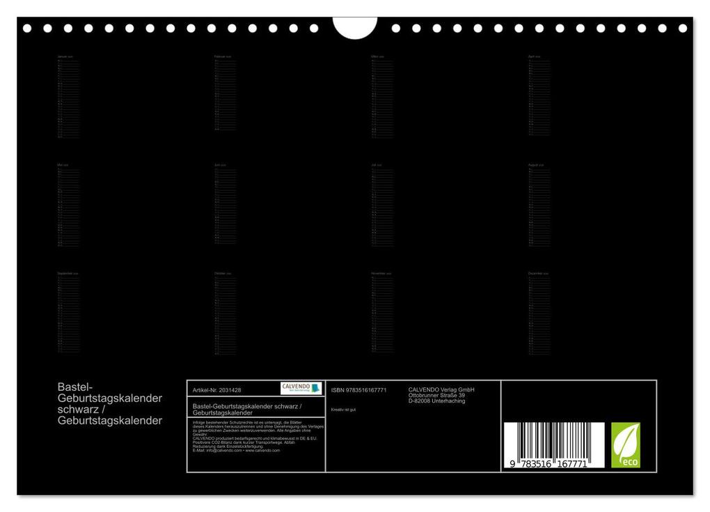 Weitere Ansicht: Bastel-Geburtstagskalender schwarz / Geburtstagskalender (Wandkalender 2026 DIN A4 quer), CALVENDO Monatskalender | Kreativ ist gut, Calvendo