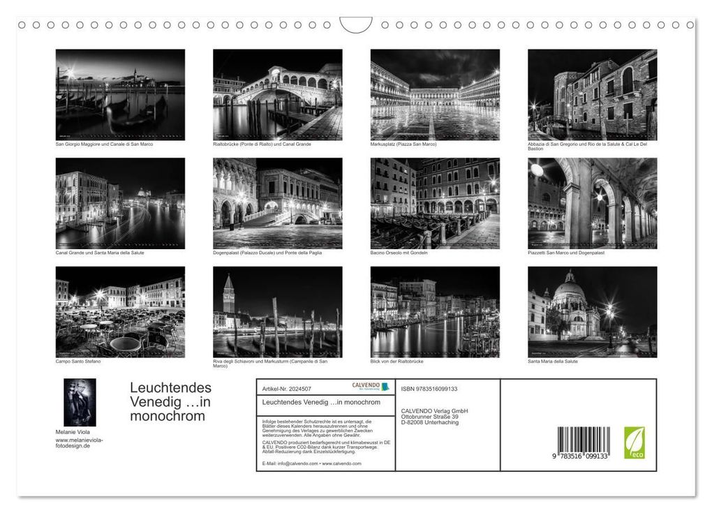 Weitere Ansicht: Leuchtendes Venedig ...in monochrom (Wandkalender 2026 DIN A3 quer), CALVENDO Monatskalender | Melanie Viola, Calvendo