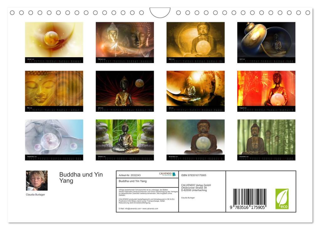 Weitere Ansicht: Buddha und Yin Yang (Wandkalender 2026 DIN A4 quer), CALVENDO Monatskalender | Claudia Burlager, Calvendo