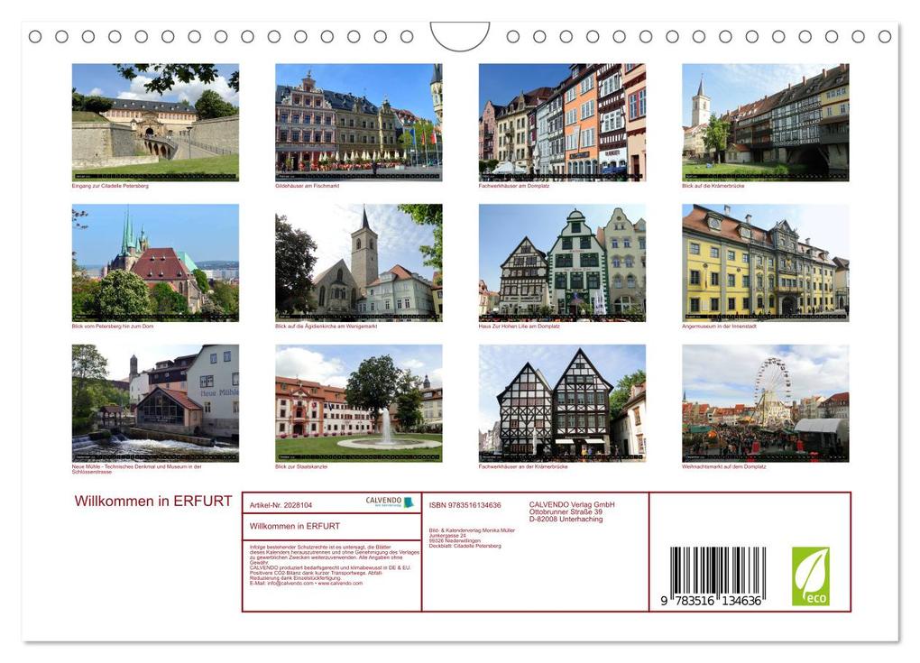 Weitere Ansicht: Willkommen in ERFURT (Wandkalender 2026 DIN A4 quer), CALVENDO Monatskalender | Bild- & Kalenderverlag Monika Müller, Calvendo