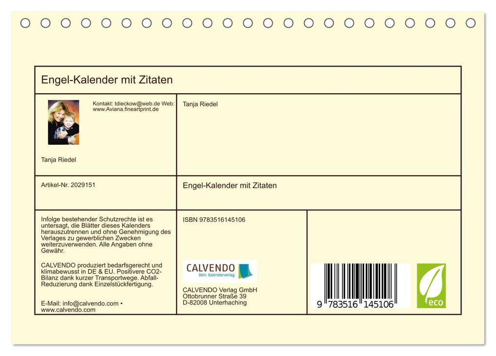 Weitere Ansicht: Engel-Kalender mit Zitaten (Tischkalender 2026 DIN A5 quer), CALVENDO Monatskalender | Tanja Riedel, Calvendo