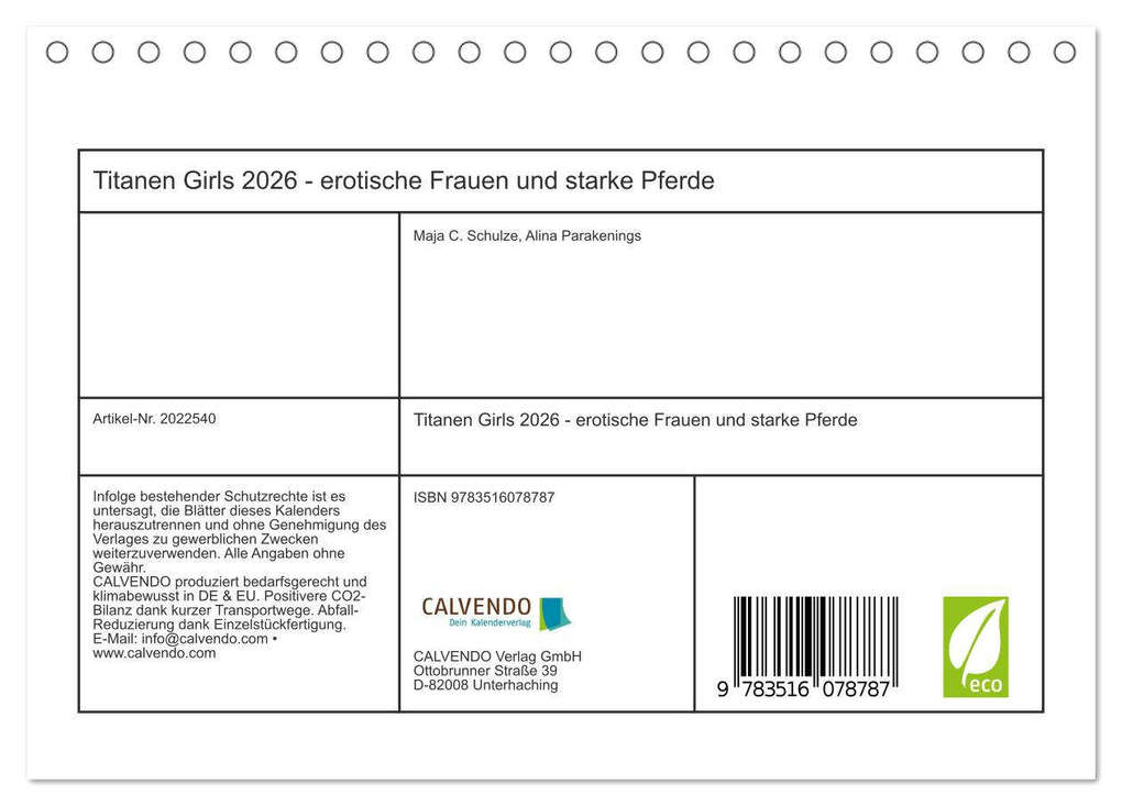 Weitere Ansicht: Titanen Girls 2026 - erotische Frauen und starke Pferde (Tischkalender 2026 DIN A5 quer), CALVENDO Monatskalender | MCS MCS, Calvendo, MCS