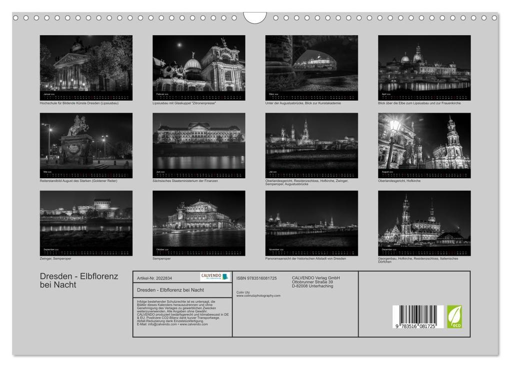 Weitere Ansicht: Dresden - Elbflorenz bei Nacht (Wandkalender 2026 DIN A3 quer), CALVENDO Monatskalender | Colin Utz, Calvendo