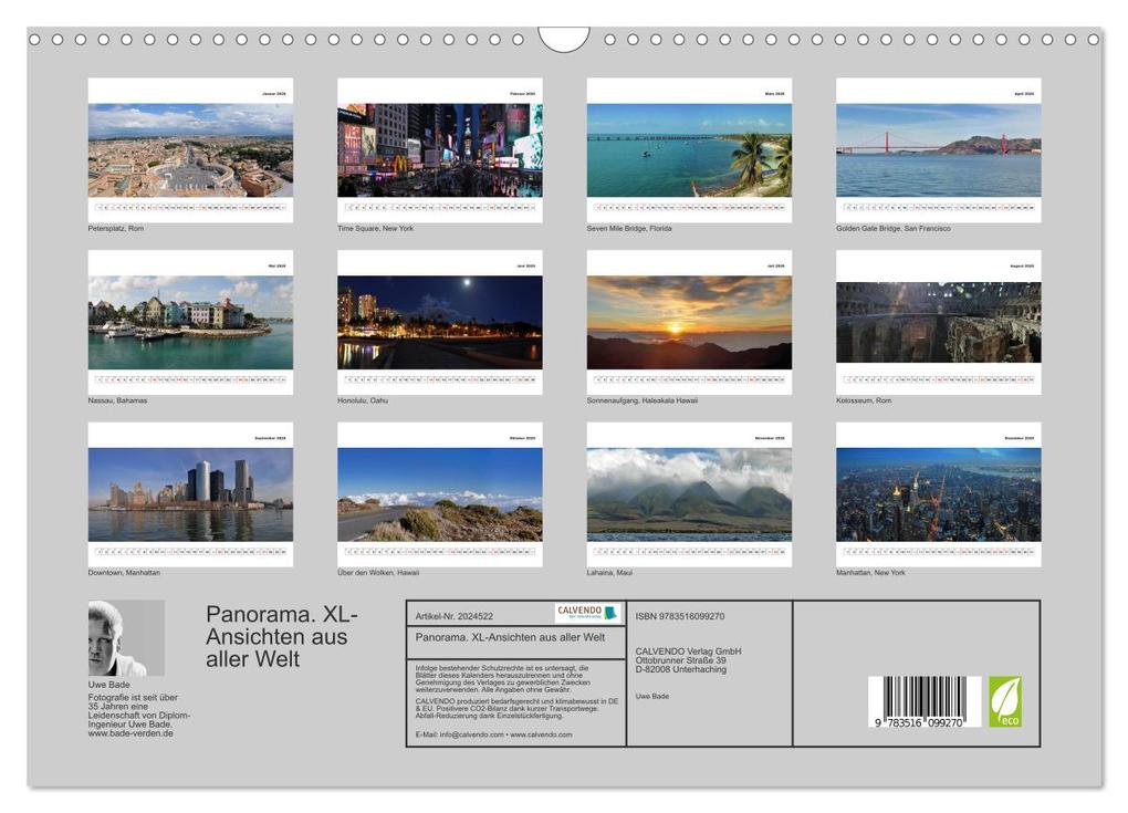 Weitere Ansicht: Panorama. XL-Ansichten aus aller Welt (Wandkalender 2026 DIN A3 quer), CALVENDO Monatskalender | Uwe Bade, Calvendo
