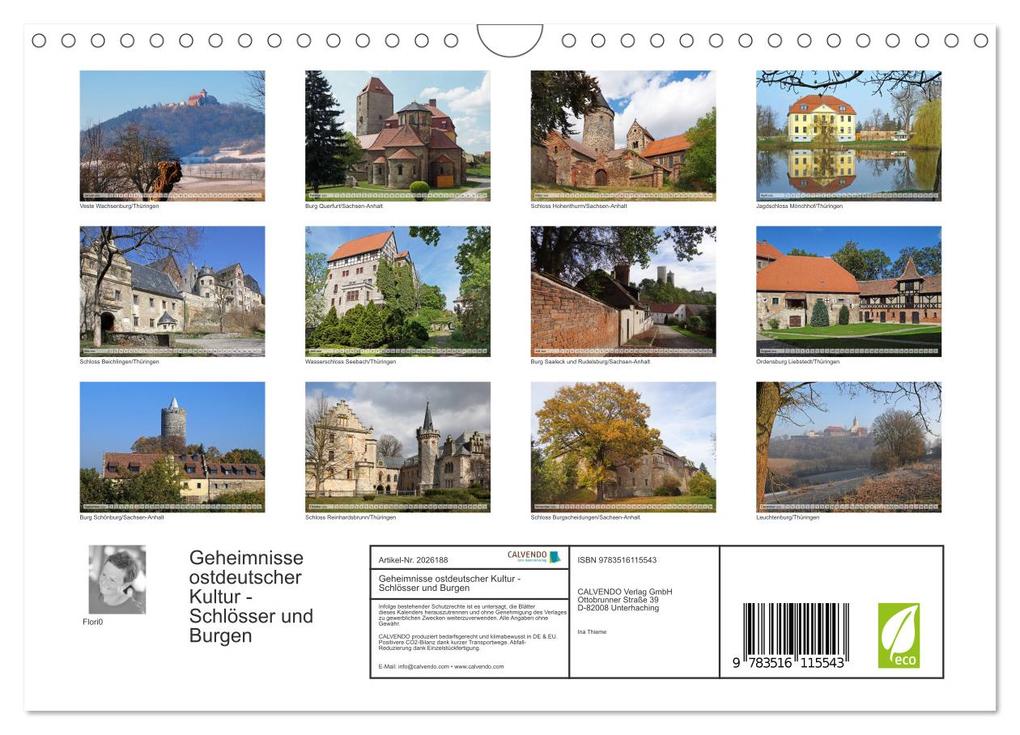 Weitere Ansicht: Geheimnisse ostdeutscher Kultur - Schlösser und Burgen (Wandkalender 2026 DIN A4 quer), CALVENDO Monatskalender | Flori0 Flori0, Calvendo, Flori0