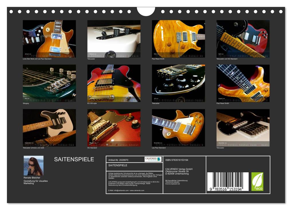 Weitere Ansicht: SAITENSPIELE (Wandkalender 2026 DIN A4 quer), CALVENDO Monatskalender | Renate Bleicher, Calvendo