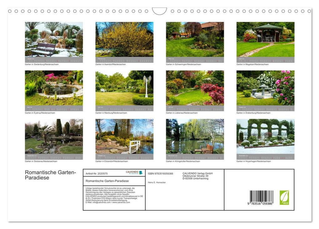 Weitere Ansicht: Romantische Garten-Paradiese (Wandkalender 2026 DIN A3 quer), CALVENDO Monatskalender | Heinz E. Hornecker, Calvendo