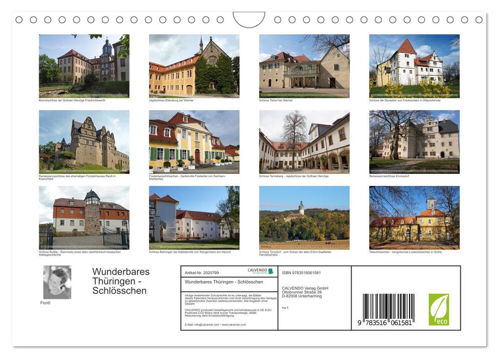 Weitere Ansicht: Wunderbares Thüringen - Schlösschen (Wandkalender 2026 DIN A4 quer), CALVENDO Monatskalender | Flori0 Flori0, Calvendo, Flori0
