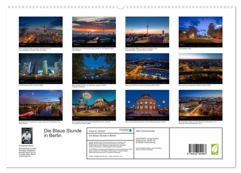 Weitere Ansicht: Die Blaue Stunde in Berlin (hochwertiger Premium Wandkalender 2026 DIN A2 quer), Kunstdruck in Hochglanz | Fotoatelier Berlin, Calvendo