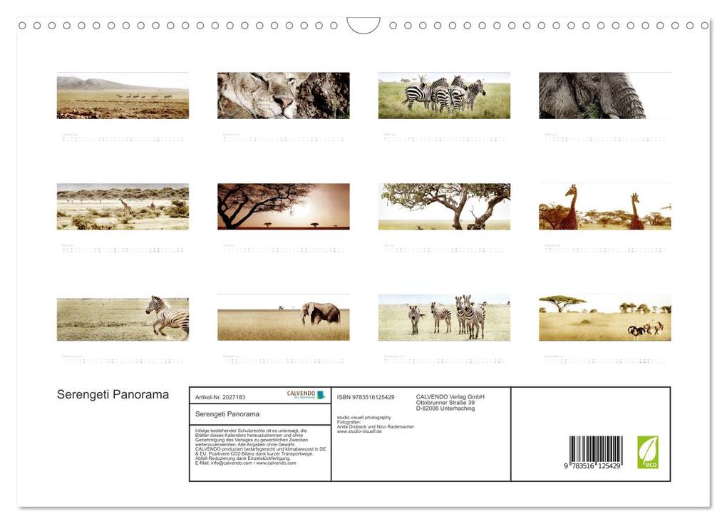 Weitere Ansicht: Serengeti Panorama (Wandkalender 2026 DIN A3 quer), CALVENDO Monatskalender | studio visuell photography, Calvendo