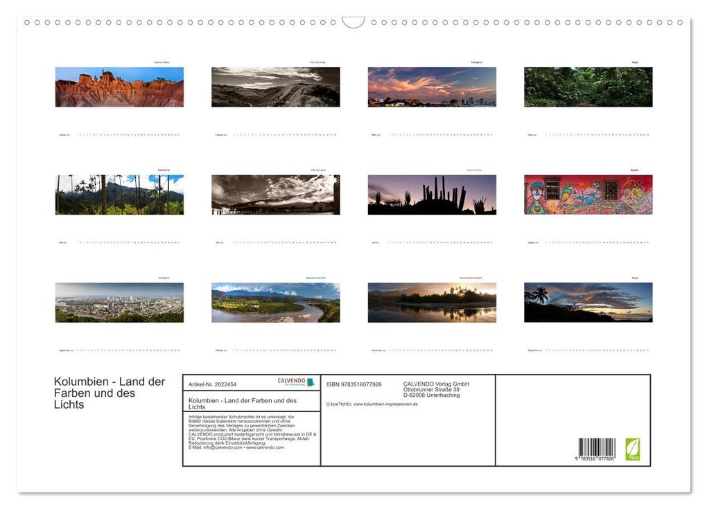 Weitere Ansicht: Kolumbien - Land der Farben und des Lichts (Wandkalender 2026 DIN A2 quer), CALVENDO Monatskalender | www.kolumbien-impressionen.de, U boeTtchEr, Calvendo