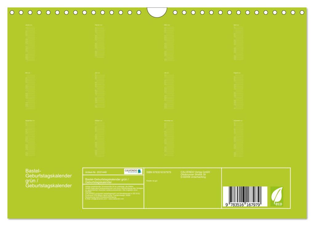 Weitere Ansicht: Bastel-Geburtstagskalender grün / Geburtstagskalender (Wandkalender 2026 DIN A4 quer), CALVENDO Monatskalender | Kreativ ist gut, Calvendo