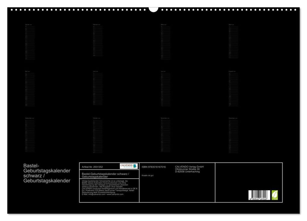 Weitere Ansicht: Bastel-Geburtstagskalender schwarz / Geburtstagskalender (Wandkalender 2026 DIN A2 quer), CALVENDO Monatskalender | Kreativ ist gut, Calvendo