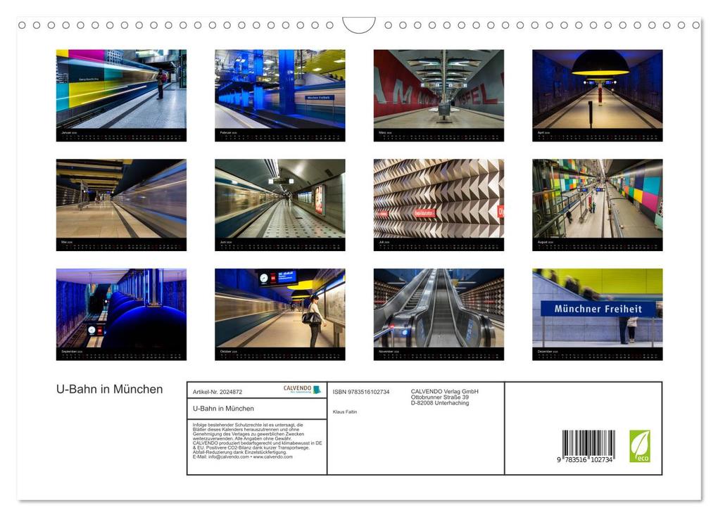 Weitere Ansicht: U-Bahn in München (Wandkalender 2026 DIN A3 quer), CALVENDO Monatskalender | Klaus Faltin, Calvendo