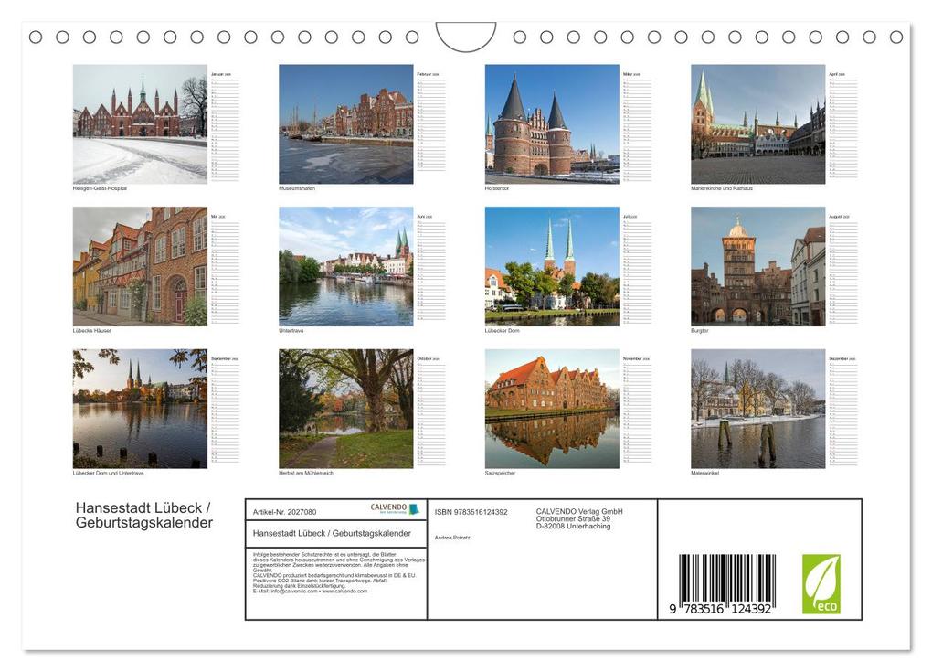 Weitere Ansicht: Hansestadt Lübeck / Geburtstagskalender (Wandkalender 2026 DIN A4 quer), CALVENDO Monatskalender | Andrea Potratz, Calvendo