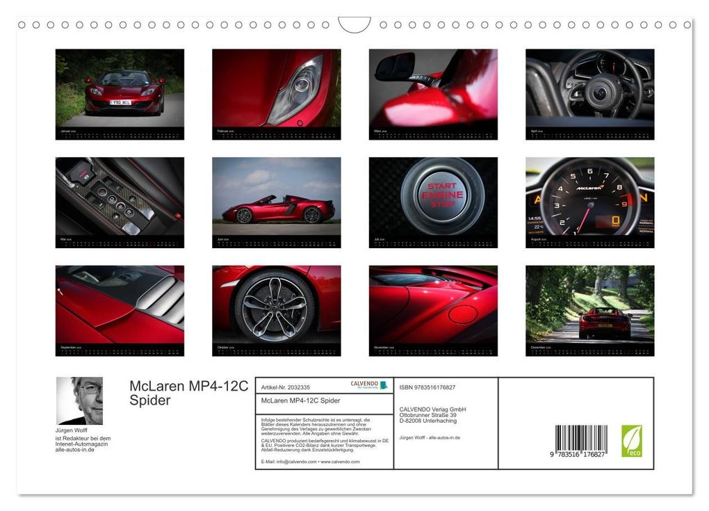 Weitere Ansicht: McLaren MP4-12C Spider (Wandkalender 2026 DIN A3 quer), CALVENDO Monatskalender | Calvendo, Jürgen Wolff