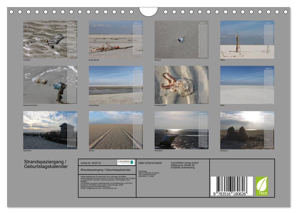 Weitere Ansicht: Strandspaziergang / Geburtstagskalender (Wandkalender 2026 DIN A4 quer), CALVENDO Monatskalender | Calvendo, Gert Kropp