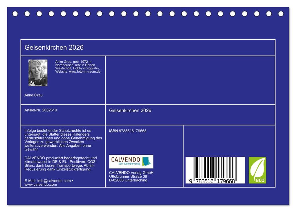 Weitere Ansicht: Gelsenkirchen 2026 (Tischkalender 2026 DIN A5 quer), CALVENDO Monatskalender | Calvendo, Anke Grau