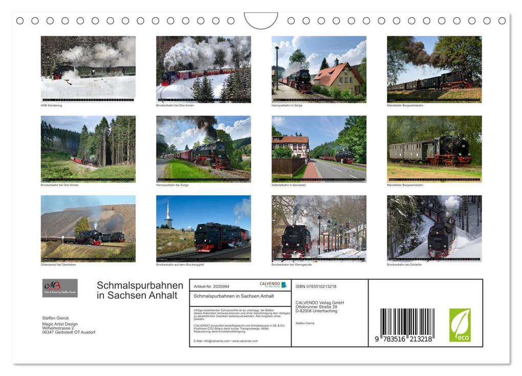 Weitere Ansicht: Schmalspurbahnen in Sachsen Anhalt (Wandkalender 2026 DIN A4 quer), CALVENDO Monatskalender | Steffen Gierok, Calvendo