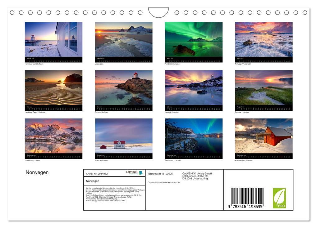 Weitere Ansicht: Norwegen (Wandkalender 2026 DIN A4 quer), CALVENDO Monatskalender | Christian Bothner, Calvendo