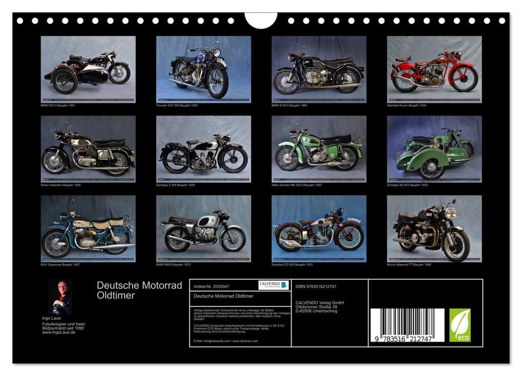 Weitere Ansicht: Deutsche Motorrad Oldtimer (Wandkalender 2026 DIN A4 quer), CALVENDO Monatskalender | Ingo Laue, Calvendo