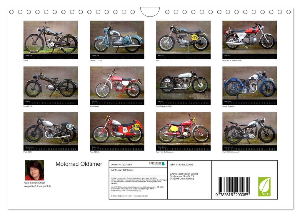 Weitere Ansicht: Motorrad Oldtimer (Wandkalender 2026 DIN A4 quer), CALVENDO Monatskalender | Gabi Siebenhühner, Calvendo