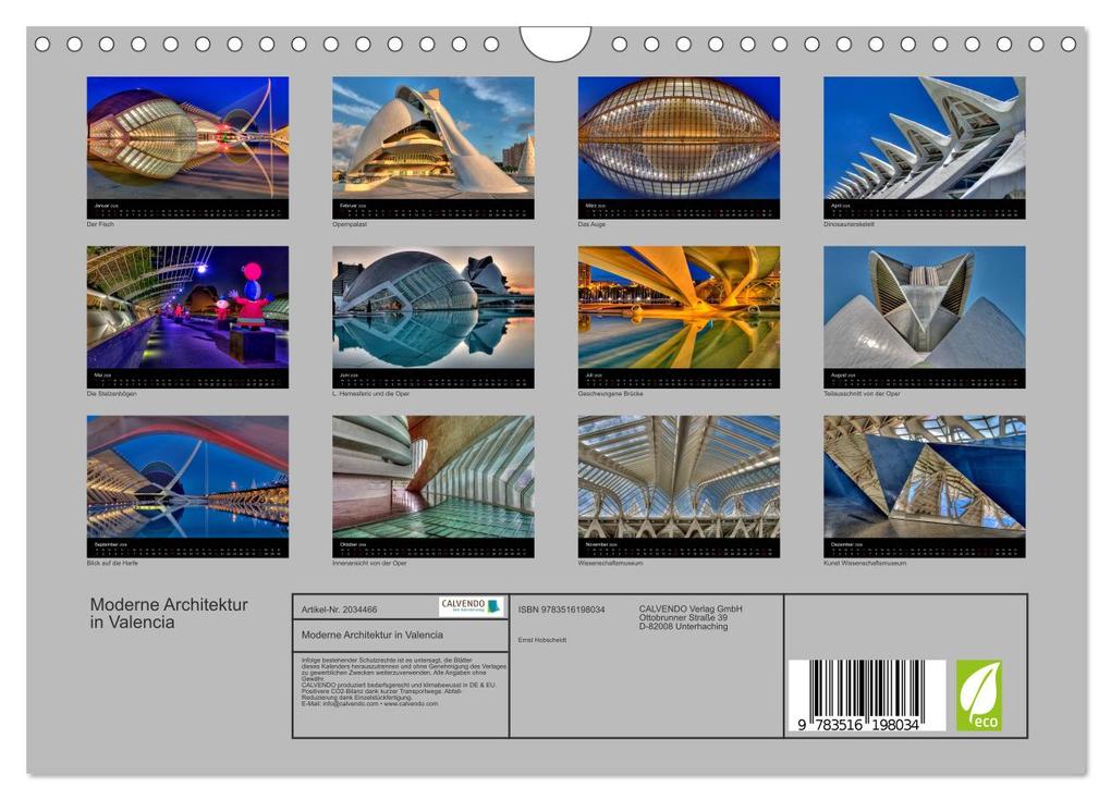 Weitere Ansicht: Moderne Architektur in Valencia (Wandkalender 2026 DIN A4 quer), CALVENDO Monatskalender | Ernst Hobscheidt, Calvendo