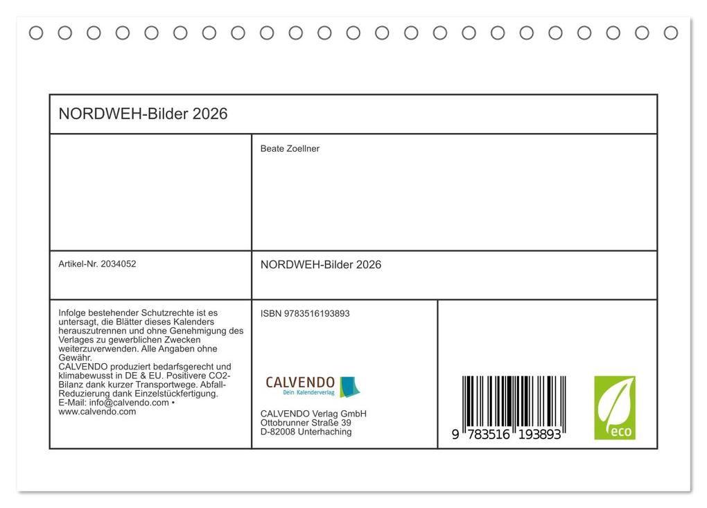 Weitere Ansicht: NORDWEH-Bilder 2026 (Tischkalender 2026 DIN A5 quer), CALVENDO Monatskalender | Beate Zoellner, Calvendo