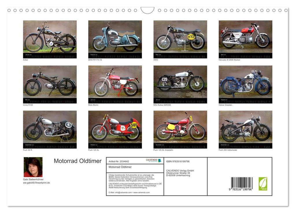 Weitere Ansicht: Motorrad Oldtimer (Wandkalender 2026 DIN A3 quer), CALVENDO Monatskalender | Gabi Siebenhühner, Calvendo