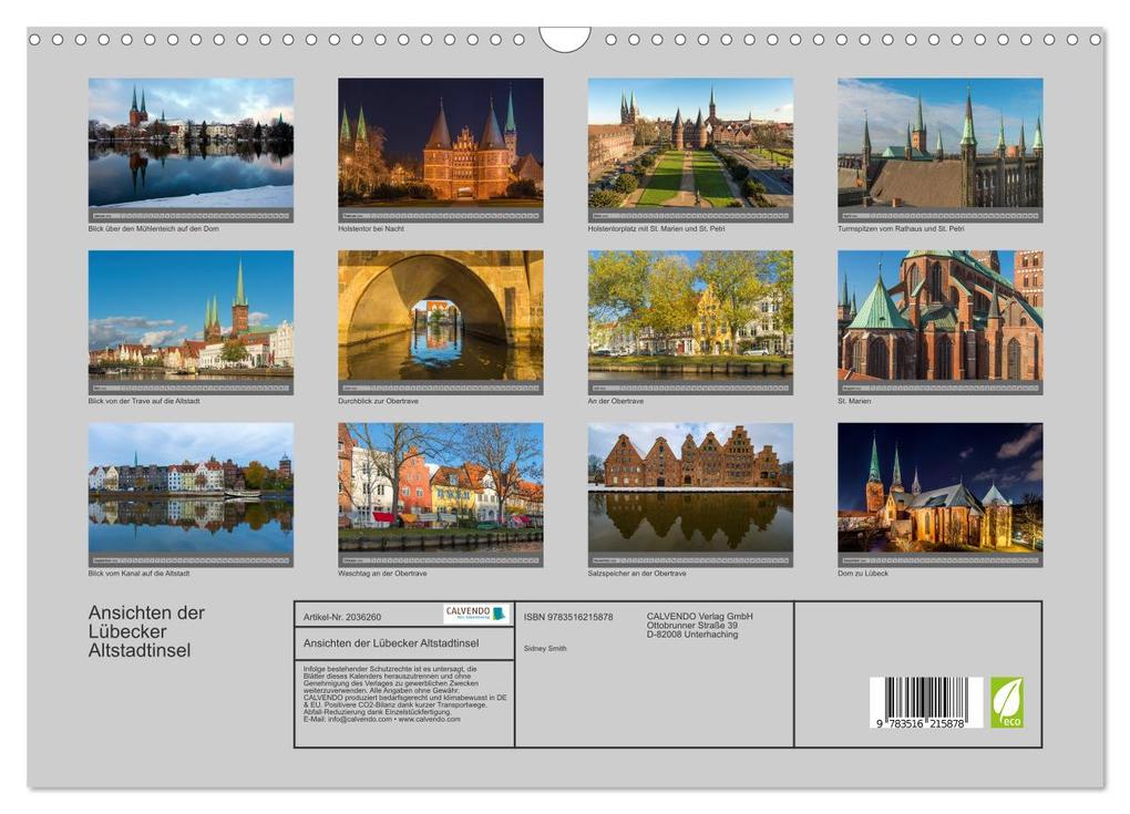 Weitere Ansicht: Ansichten der Lübecker Altstadtinsel (Wandkalender 2026 DIN A3 quer), CALVENDO Monatskalender | Sidney Smith, Calvendo