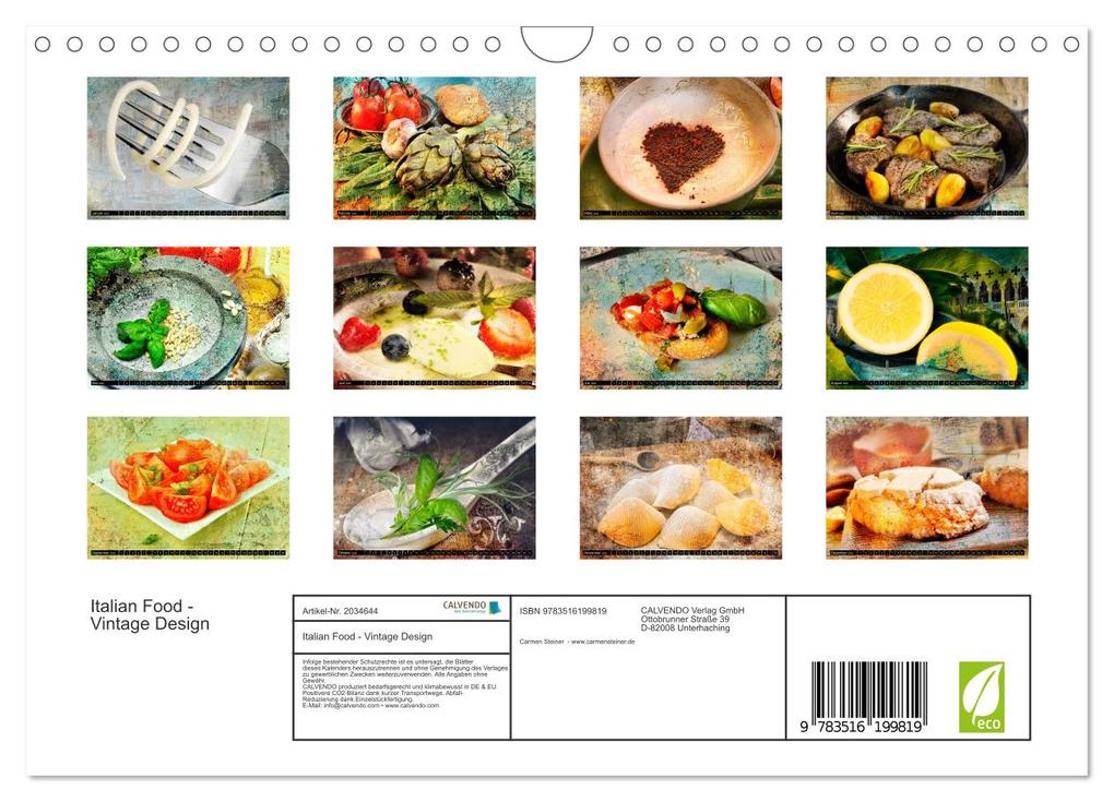 Weitere Ansicht: Italian Food - Vintage Design (Wandkalender 2026 DIN A4 quer), CALVENDO Monatskalender | Carmen Steiner, Calvendo