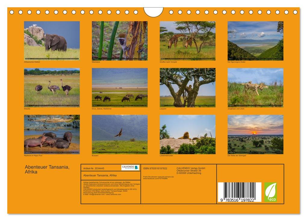 Weitere Ansicht: Abenteuer Tansania, Afrika (Wandkalender 2026 DIN A4 quer), CALVENDO Monatskalender | Frank Struckmann, Calvendo