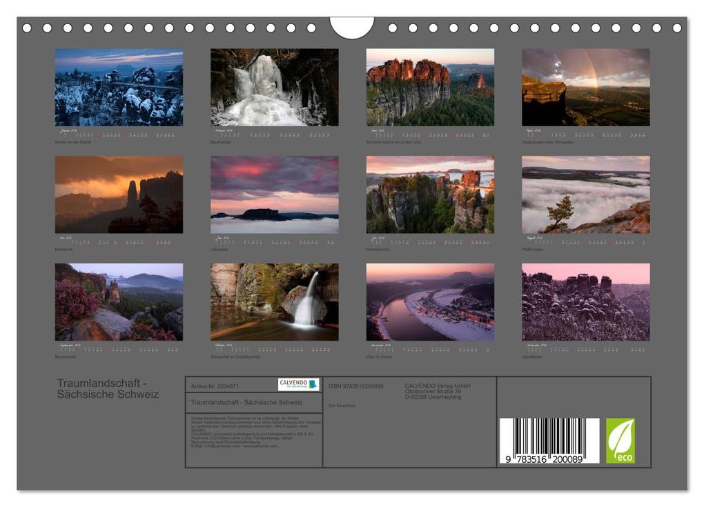 Weitere Ansicht: Traumlandschaft - Sächsische Schweiz (Wandkalender 2026 DIN A4 quer), CALVENDO Monatskalender | Dirk Ehrentraut, Calvendo