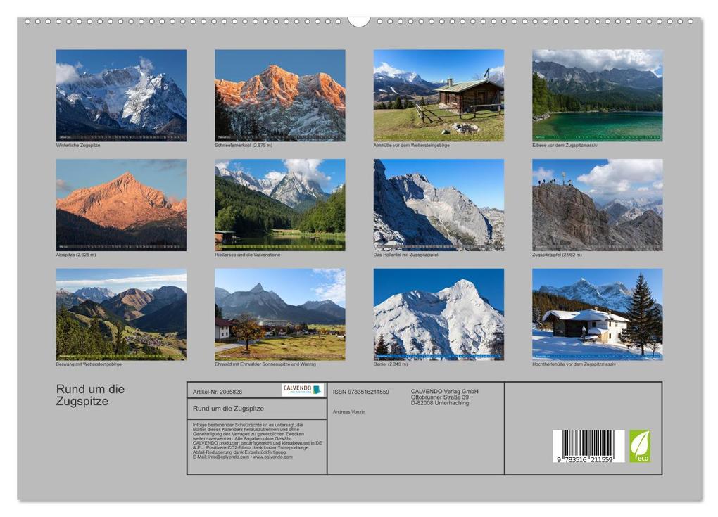 Weitere Ansicht: Rund um die Zugspitze (hochwertiger Premium Wandkalender 2026 DIN A2 quer), Kunstdruck in Hochglanz | Andreas Vonzin, Calvendo