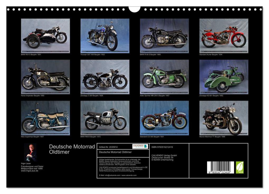 Weitere Ansicht: Deutsche Motorrad Oldtimer (Wandkalender 2026 DIN A3 quer), CALVENDO Monatskalender | Ingo Laue, Calvendo