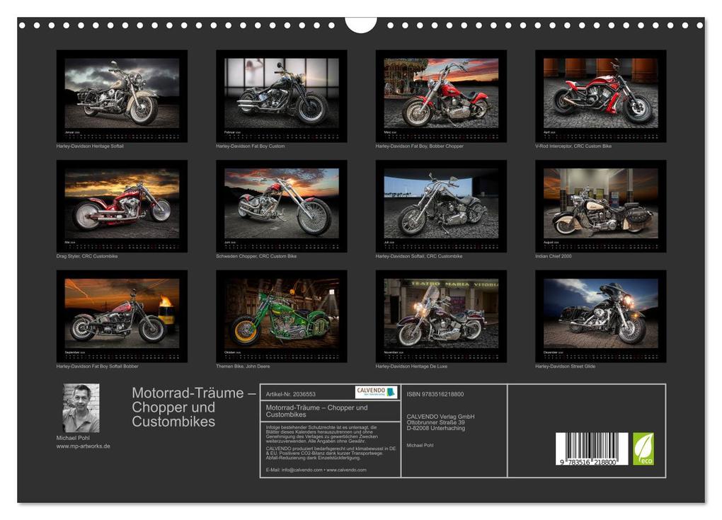 Weitere Ansicht: Motorrad-Träume - Chopper und Custombikes (Wandkalender 2026 DIN A3 quer), CALVENDO Monatskalender | Michael Pohl, Calvendo
