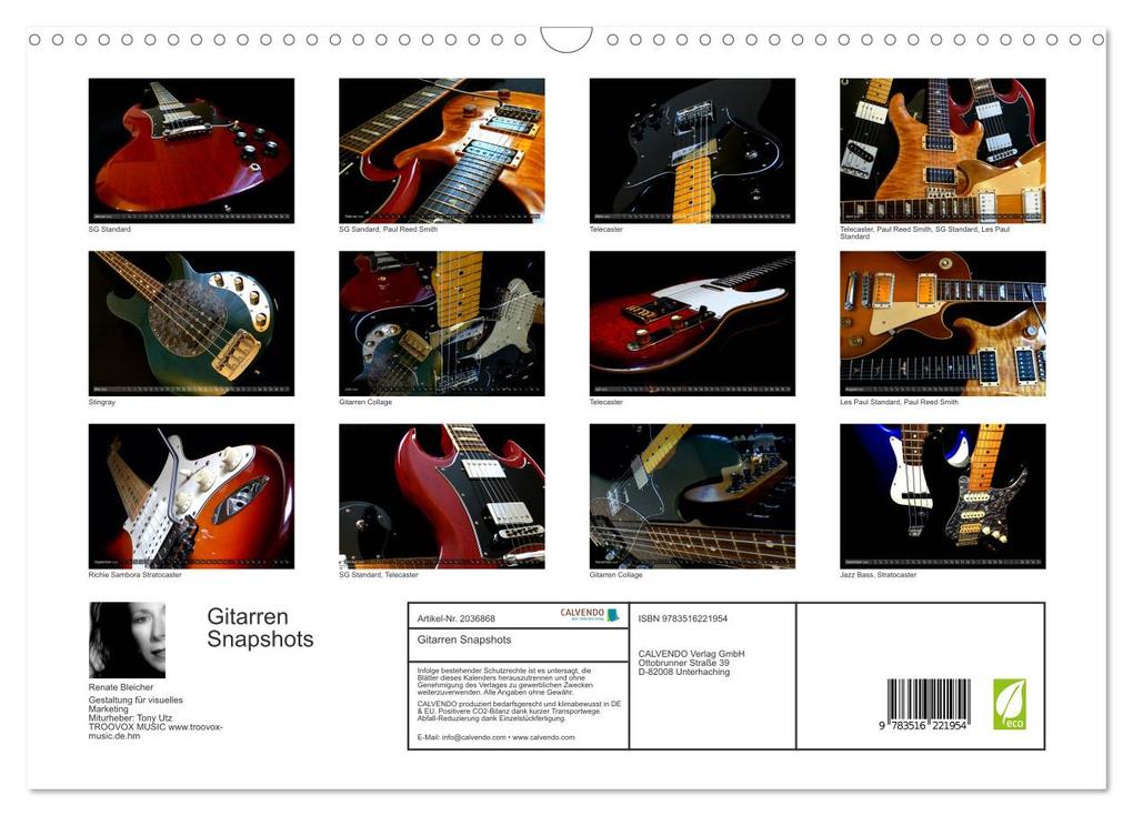 Weitere Ansicht: Gitarren Snapshots (Wandkalender 2026 DIN A3 quer), CALVENDO Monatskalender | Calvendo, Renate Bleicher