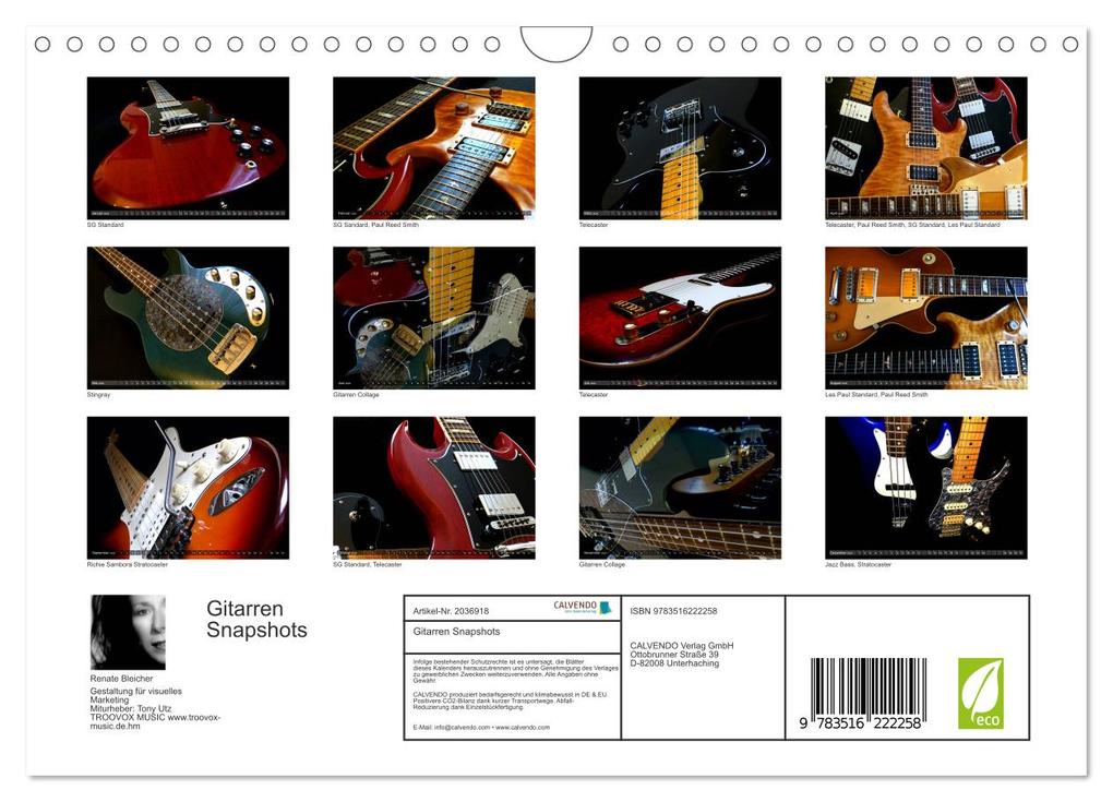 Weitere Ansicht: Gitarren Snapshots (Wandkalender 2026 DIN A4 quer), CALVENDO Monatskalender | Calvendo, Renate Bleicher