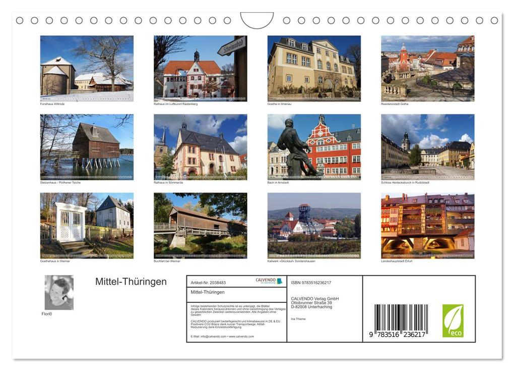 Weitere Ansicht: Mittel-Thüringen (Wandkalender 2026 DIN A4 quer), CALVENDO Monatskalender | Flori0 Flori0, Calvendo, Flori0