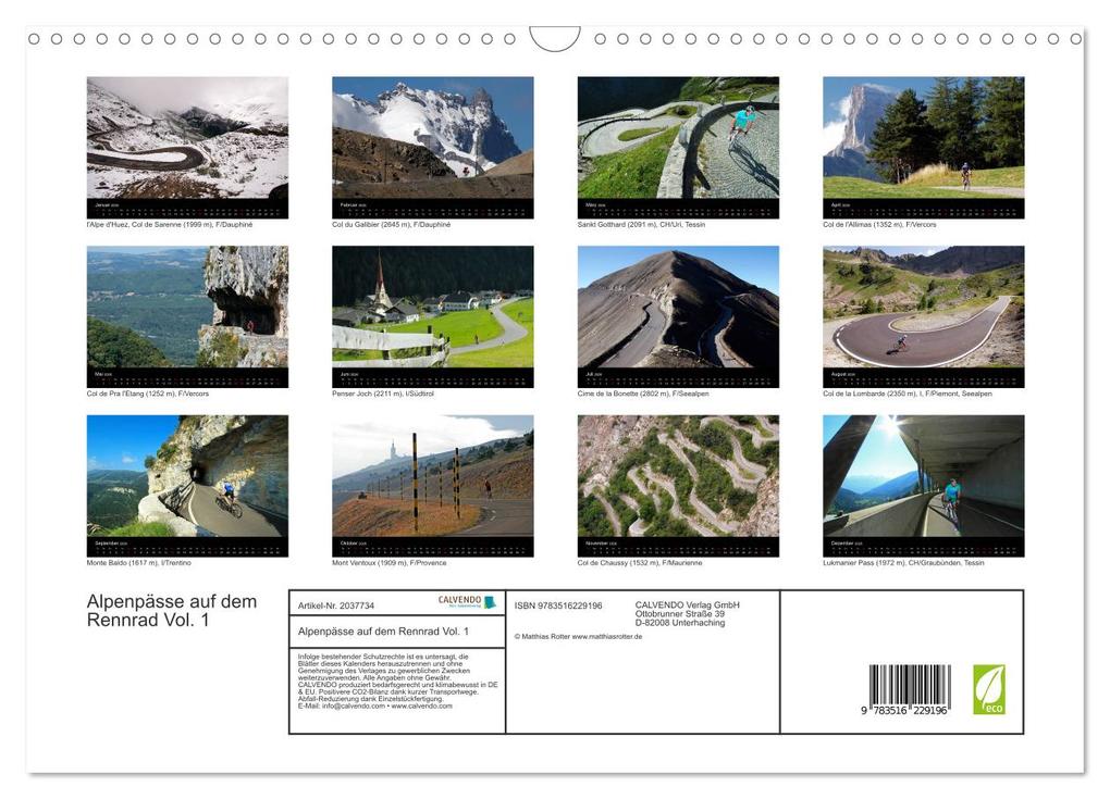 Weitere Ansicht: Alpenpässe auf dem Rennrad Vol. 1 (Wandkalender 2026 DIN A3 quer), CALVENDO Monatskalender | Matthias Rotter, Calvendo