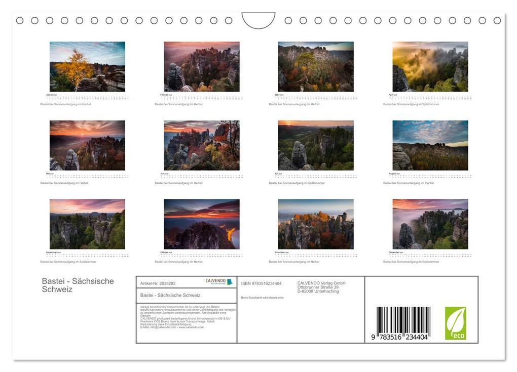 Weitere Ansicht: Bastei - Sächsische Schweiz (Wandkalender 2026 DIN A4 quer), CALVENDO Monatskalender | Boris Buschardt, Calvendo
