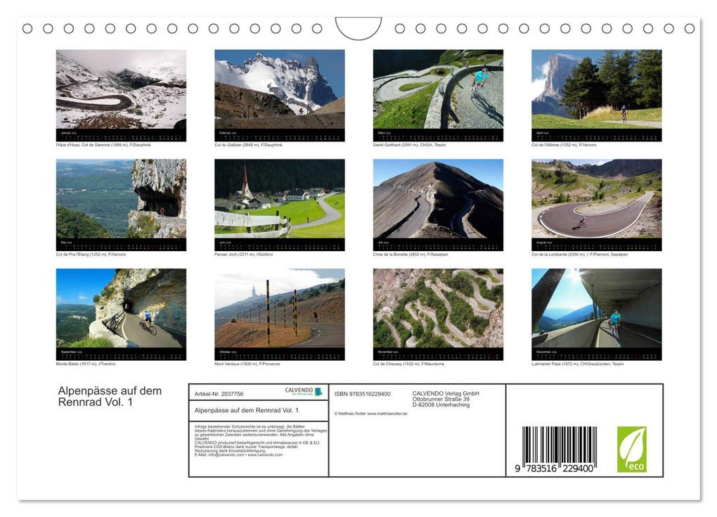 Weitere Ansicht: Alpenpässe auf dem Rennrad Vol. 1 (Wandkalender 2026 DIN A4 quer), CALVENDO Monatskalender | Matthias Rotter, Calvendo