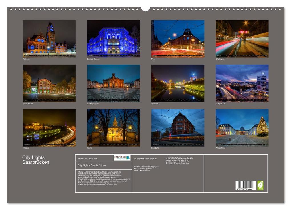 Weitere Ansicht: City Lights Saarbrücken (Wandkalender 2026 DIN A2 quer), CALVENDO Monatskalender | Calvendo, Bettina Dittmann