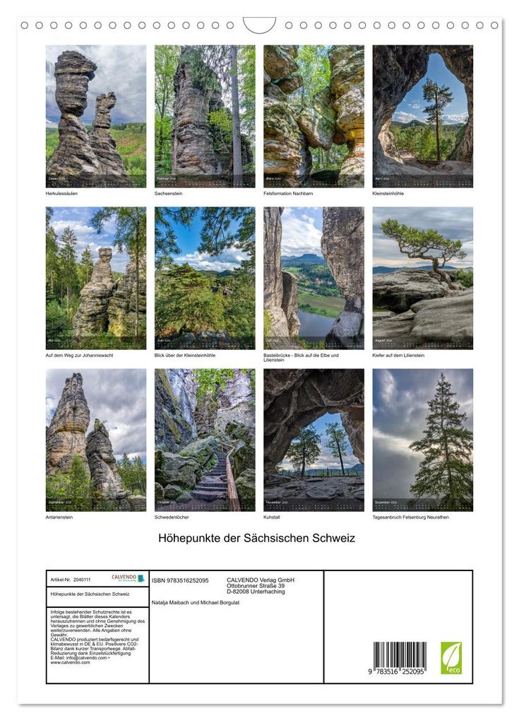 Weitere Ansicht: Höhepunkte der Sächsischen Schweiz (Wandkalender 2026 DIN A3 hoch), CALVENDO Monatskalender | Natalja Maibach und Michael Borgulat, Calvendo