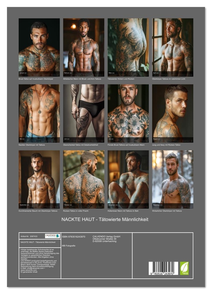 Weitere Ansicht: NACKTE HAUT - Tätowierte Männlichkeit (Wandkalender 2026 DIN A3 hoch), CALVENDO Monatskalender | MB Fotografie, Calvendo