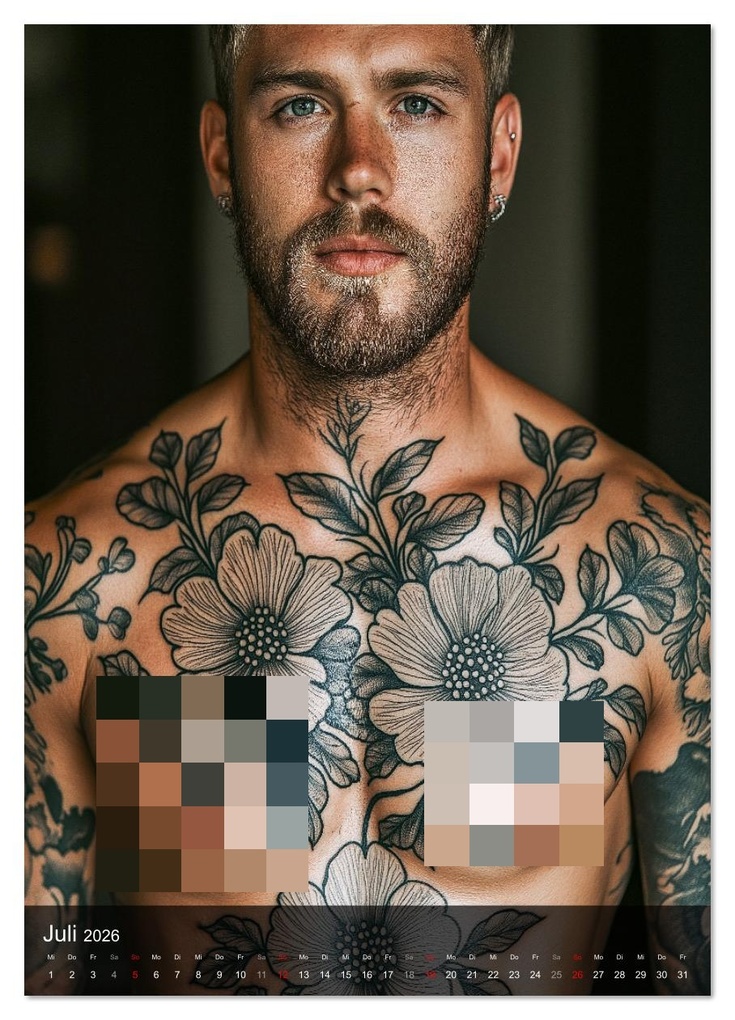 Weitere Ansicht: NACKTE HAUT - Tätowierte Männlichkeit (Wandkalender 2026 DIN A3 hoch), CALVENDO Monatskalender | MB Fotografie, Calvendo