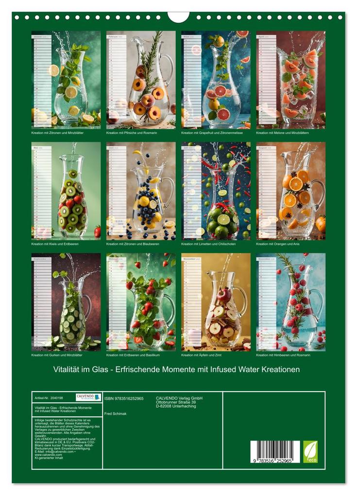 Weitere Ansicht: Vitalität im Glas - Erfrischende Momente mit Infused Water Kreationen (Wandkalender 2026 DIN A3 hoch), CALVENDO Monatskalender | Fred Schimak, Calvendo