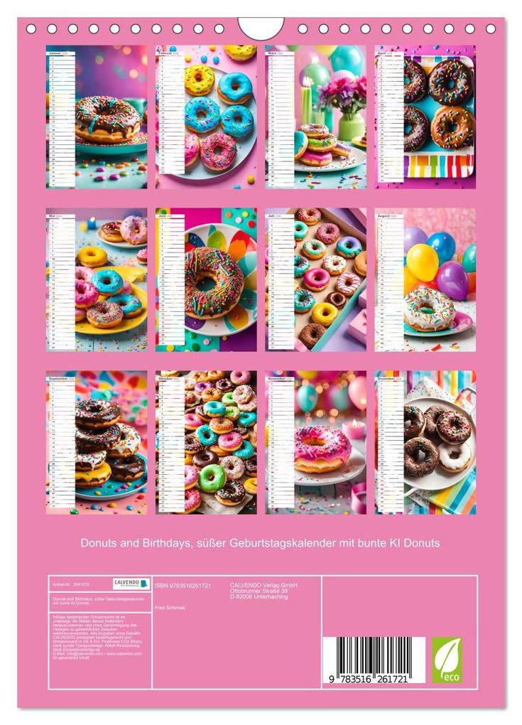Weitere Ansicht: Donuts and Birthdays, süßer Geburtstagskalender mit bunte KI Donuts (Wandkalender 2026 DIN A4 hoch), CALVENDO Monatskalender | Fred Schimak, Calvendo
